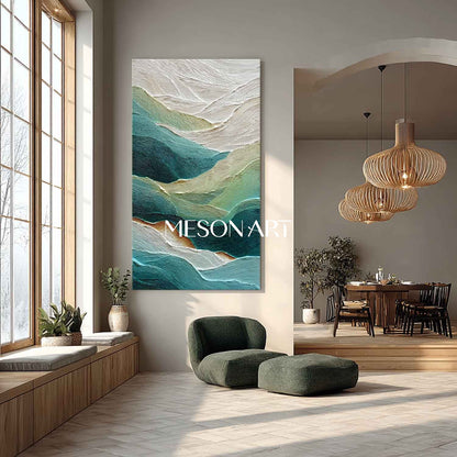 Large Green Abstract Texture Painting Green Abstract Canvas Wall Art for Living Room