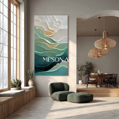 Extra Large Green Living Room Plaster Abstract Texture Canvas Wall Art