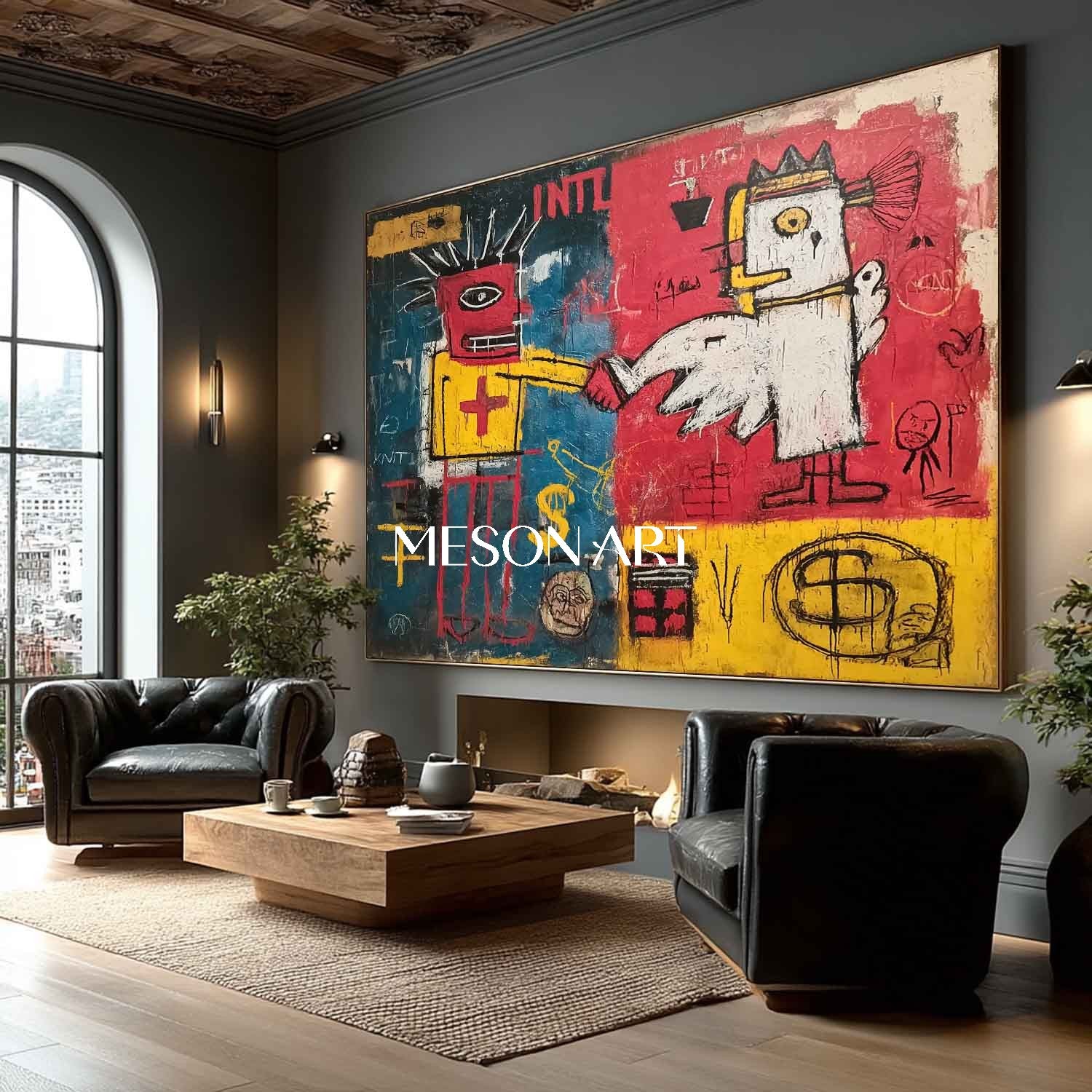 Basquiat Style Urban Graffiti Art Canvas Painting Bold Colors Wall Decor