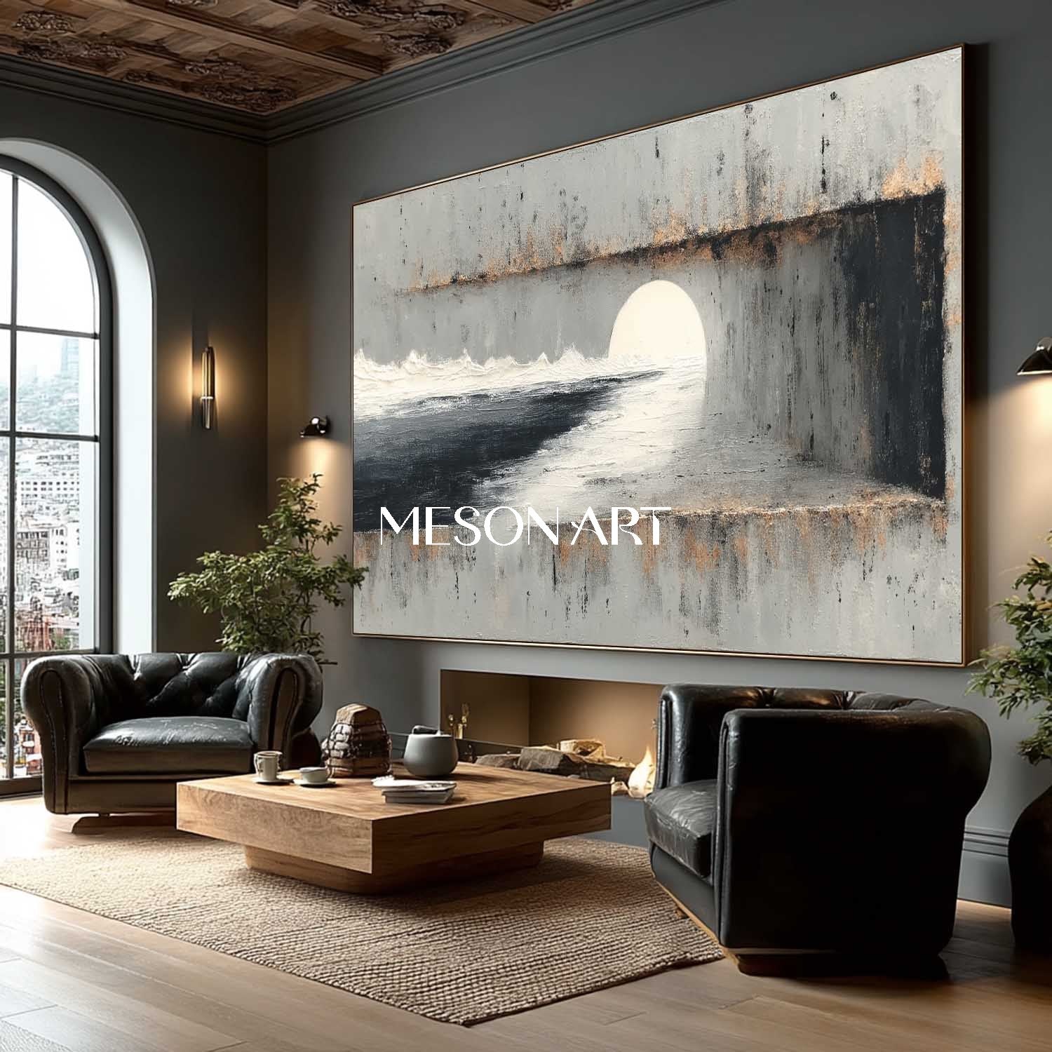 特大ワビサビ抽象絵画テクスチャードキャンバス額装ウォールアート