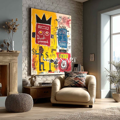 Yellow Urban Abstract Canvas Basquiat Large Street Art Bold Pop Canvas