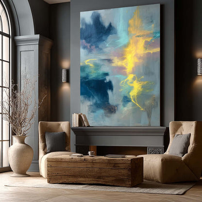 Blue Abstract Painting Colorful Modern Textured Canvas Wall Art Decor