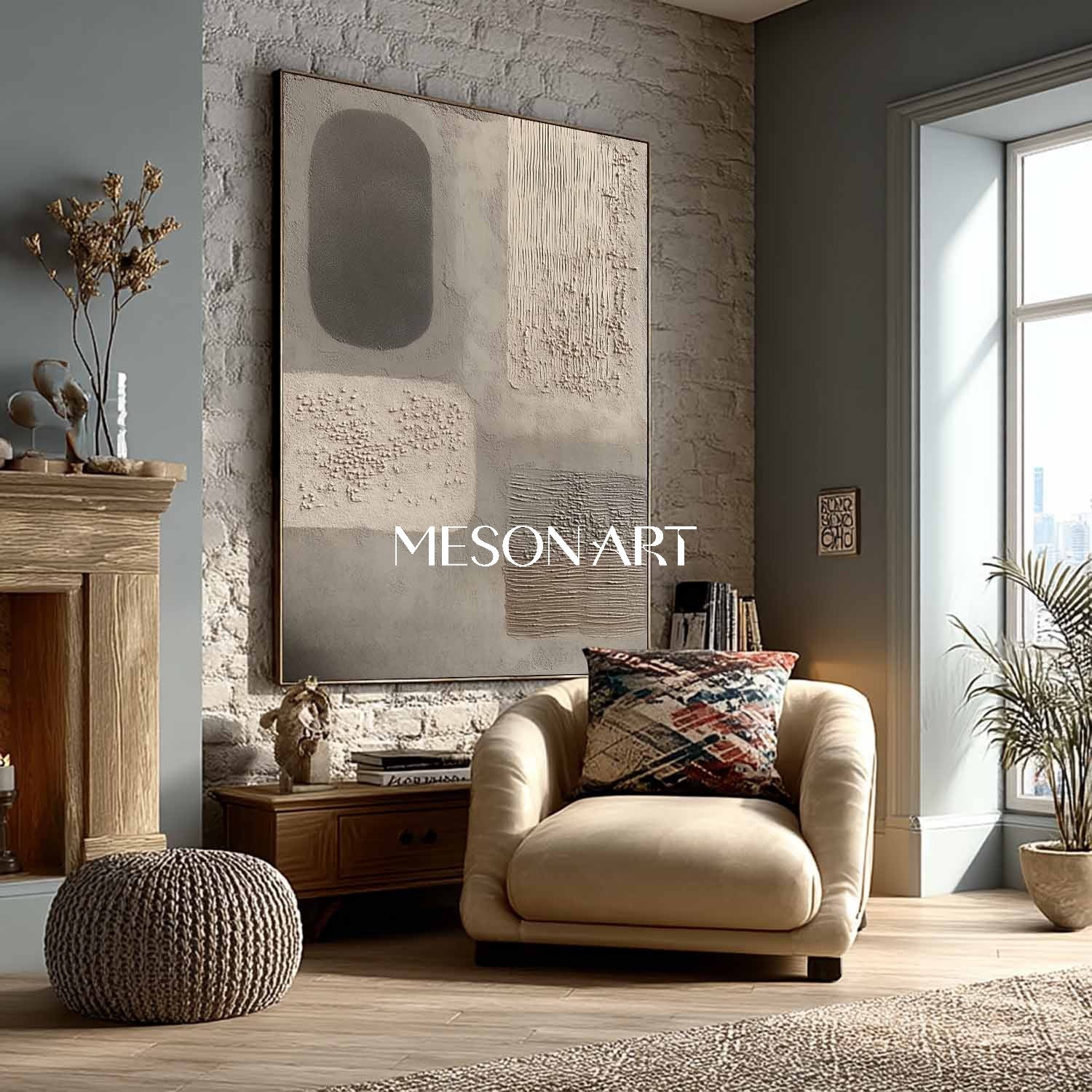 Hand Painted Heavy Textured Minimalist Art Neutral Abstract Canvas