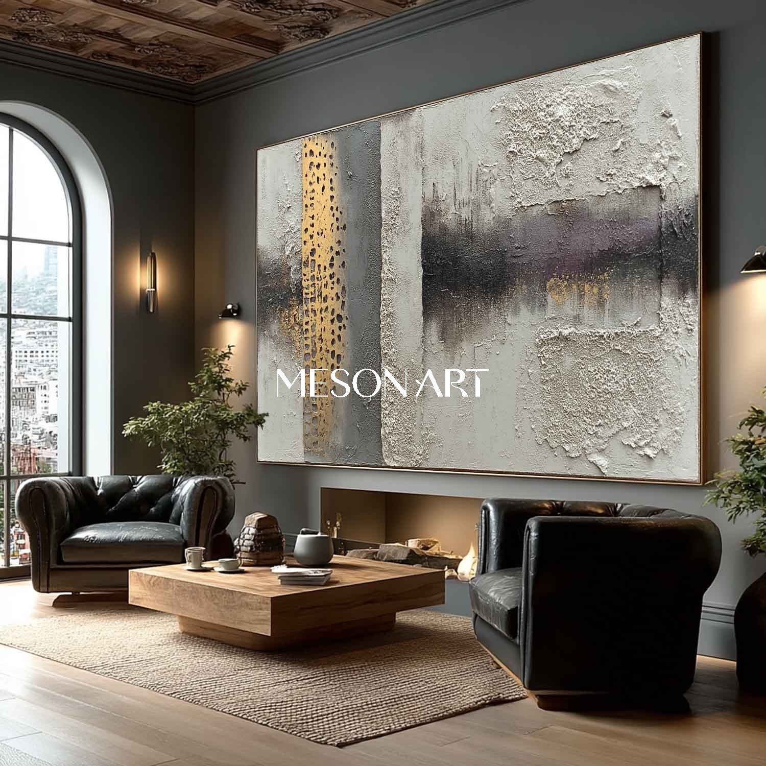 Luxury Gold Textured Wabi-Sabi Industrial Abstract Canvas Wall Art