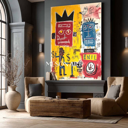 Yellow Urban Abstract Canvas Basquiat Large Street Art Bold Pop Canvas