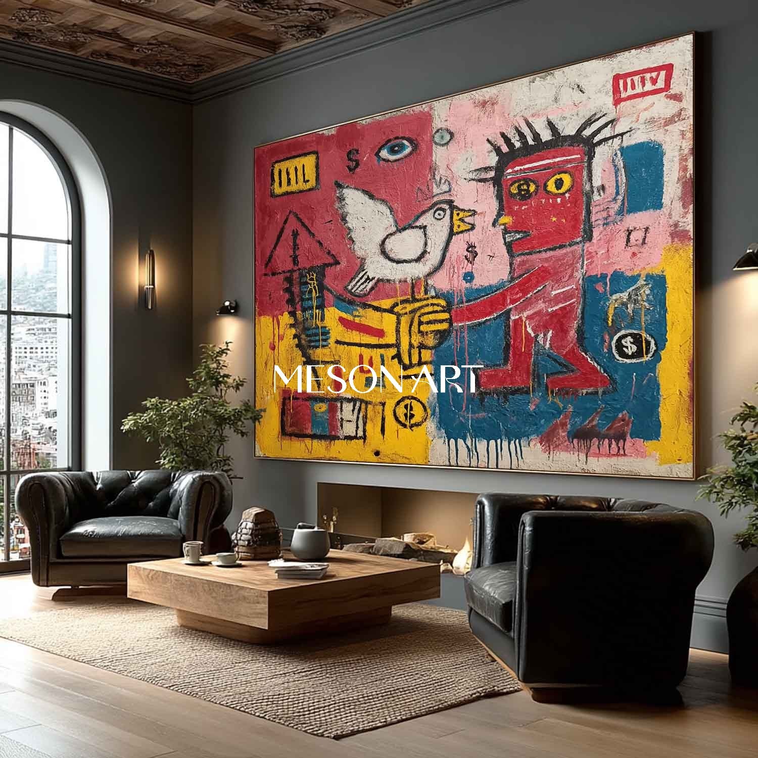 Bold Basquiat Style Urban Pop Art Canvas Painting Modern Wall Art Decor