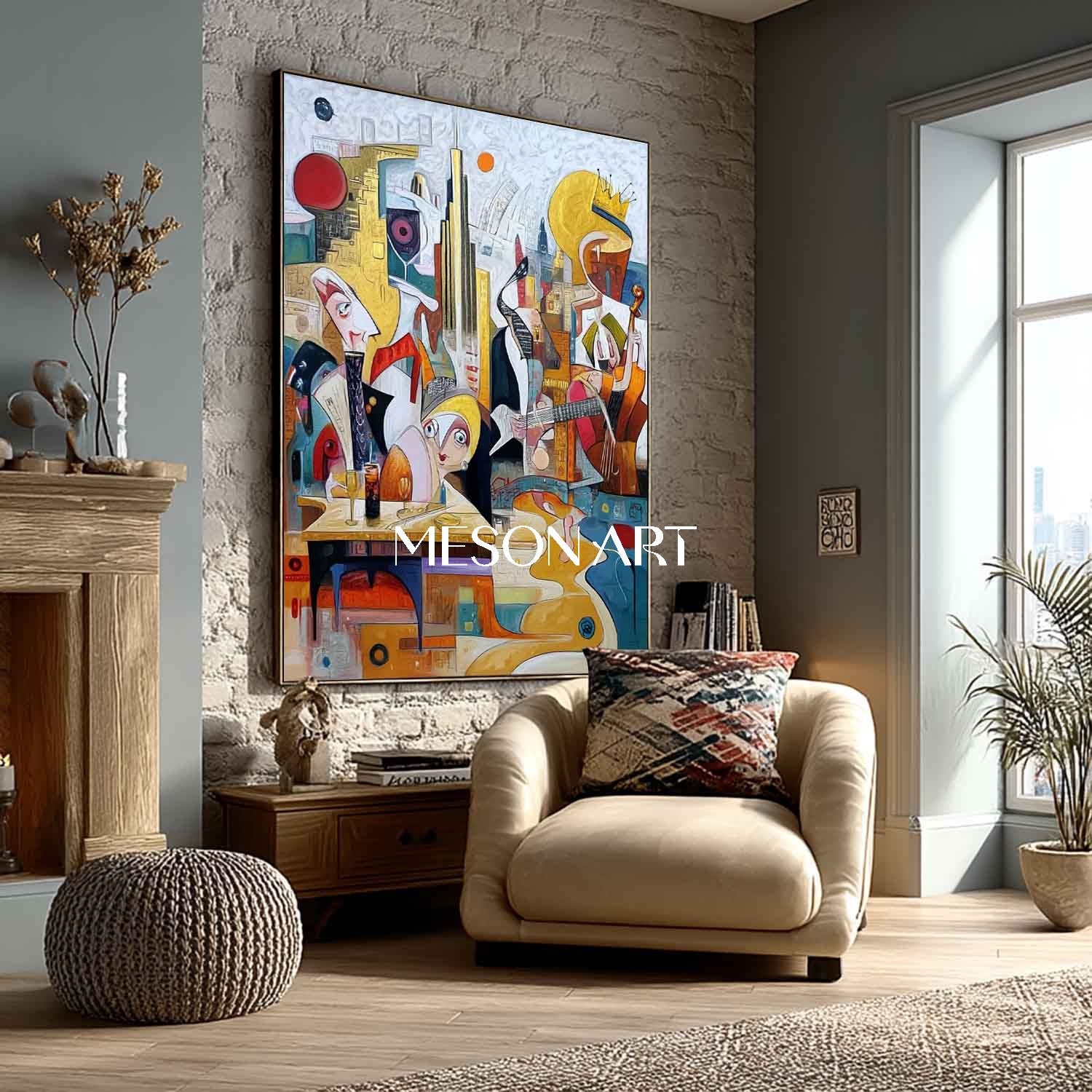 Picasso Style Cubist Figurative Painting Wall Art Living Room Decor