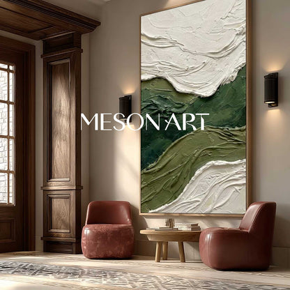 Dark Green Canvas Art High Ceiling Wall Decor Narrow Hallway Art Heavy Texture Painting