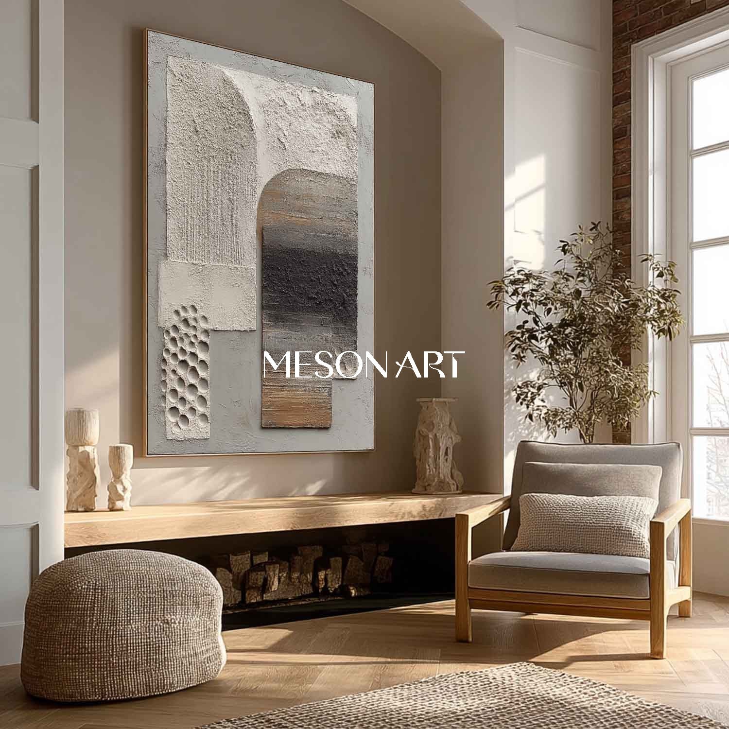 Original Wabi-Sabi Heavy Textured Abstract Painting Neutral Wall Art