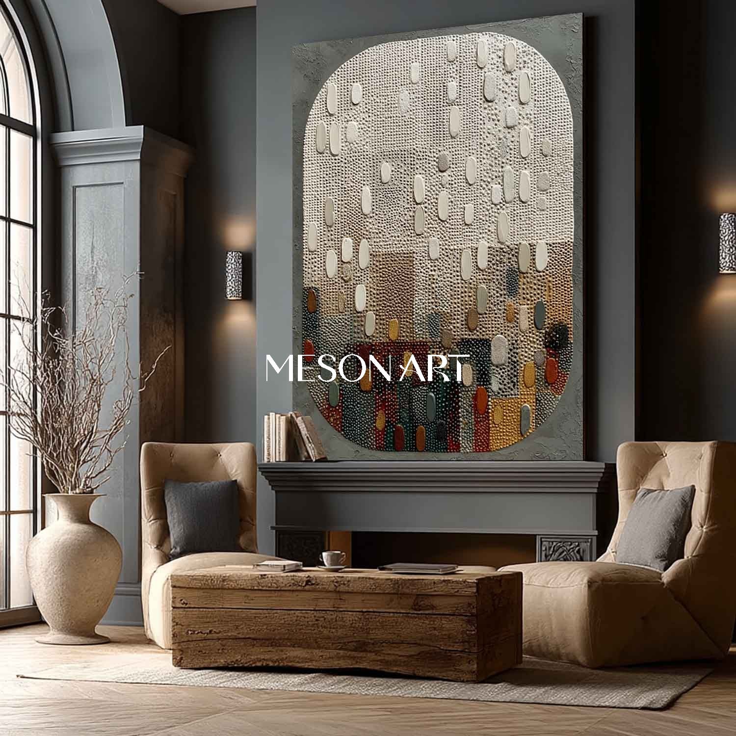 wabi様 Contemporary Wabi-Sabi Textured Wall Art Colorful Neutral Square