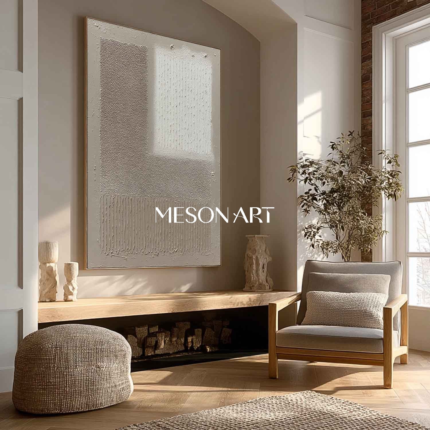 Wabi-Sabi Minimalist Wall Art Neutral Gray Framed Canvas Dinning Room