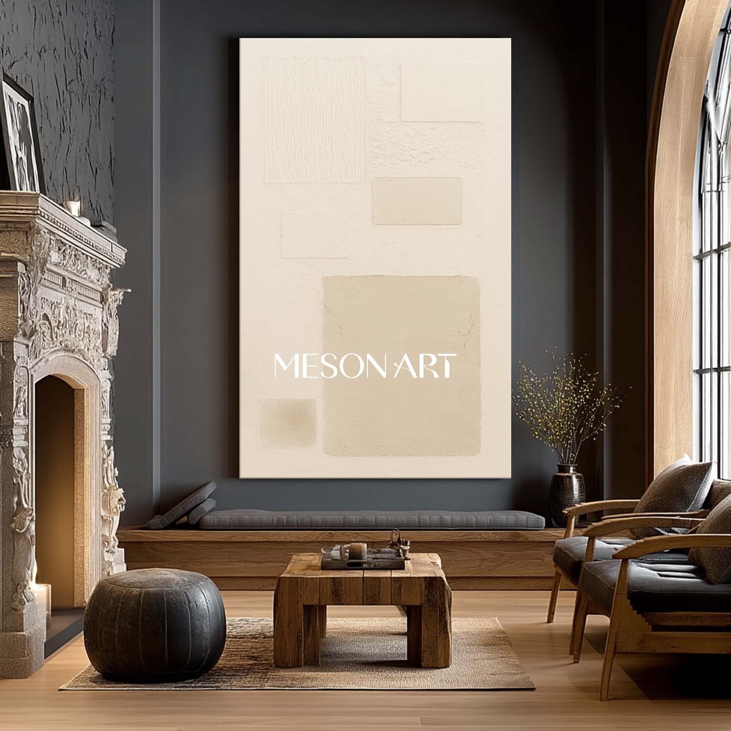 Beige Wabi-Sabi Contemporary Minimalist Textured Canvas Living Room