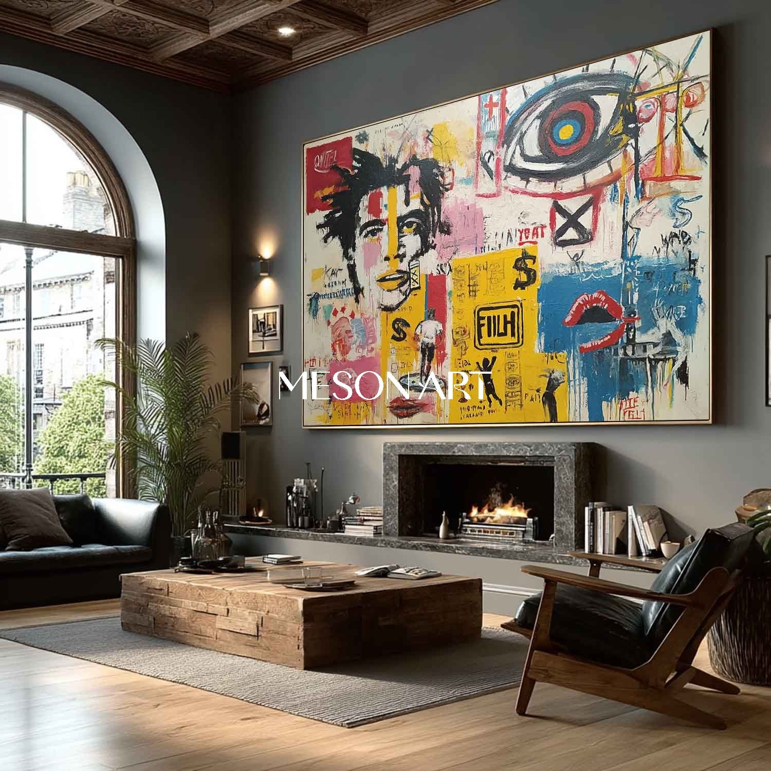 Handmade Street Graffiti Symbolic Portrait Textured Impasto Framed Art