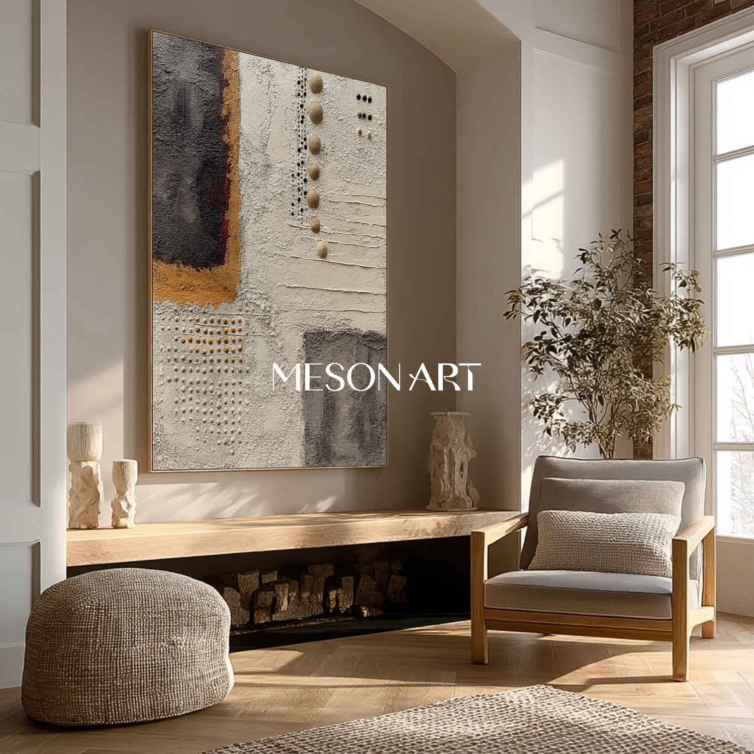 Handmade Modern Wabi-Sabi Art Heavy Impasto Neutral Color Painting