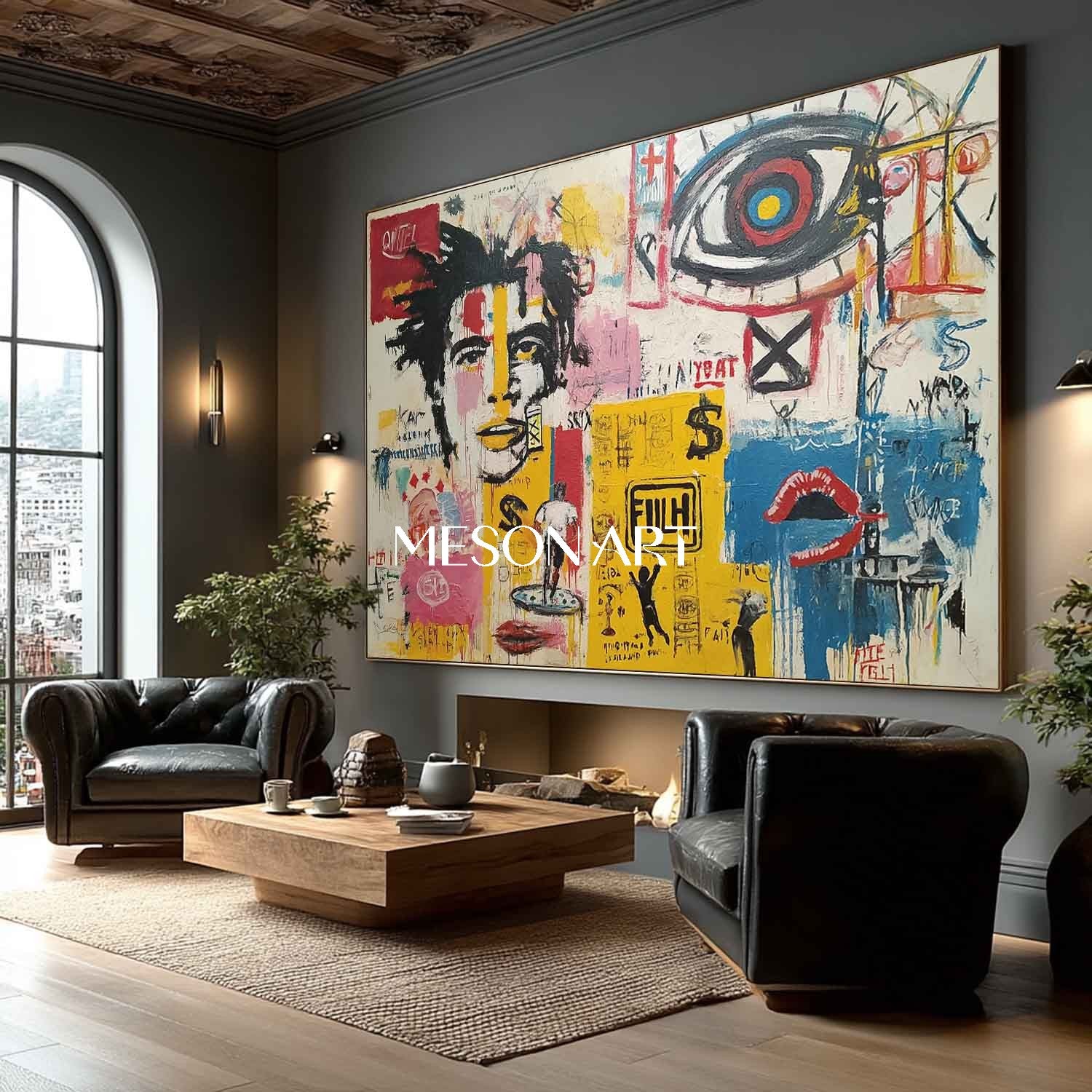 Handmade Street Graffiti Symbolic Portrait Textured Impasto Framed Art