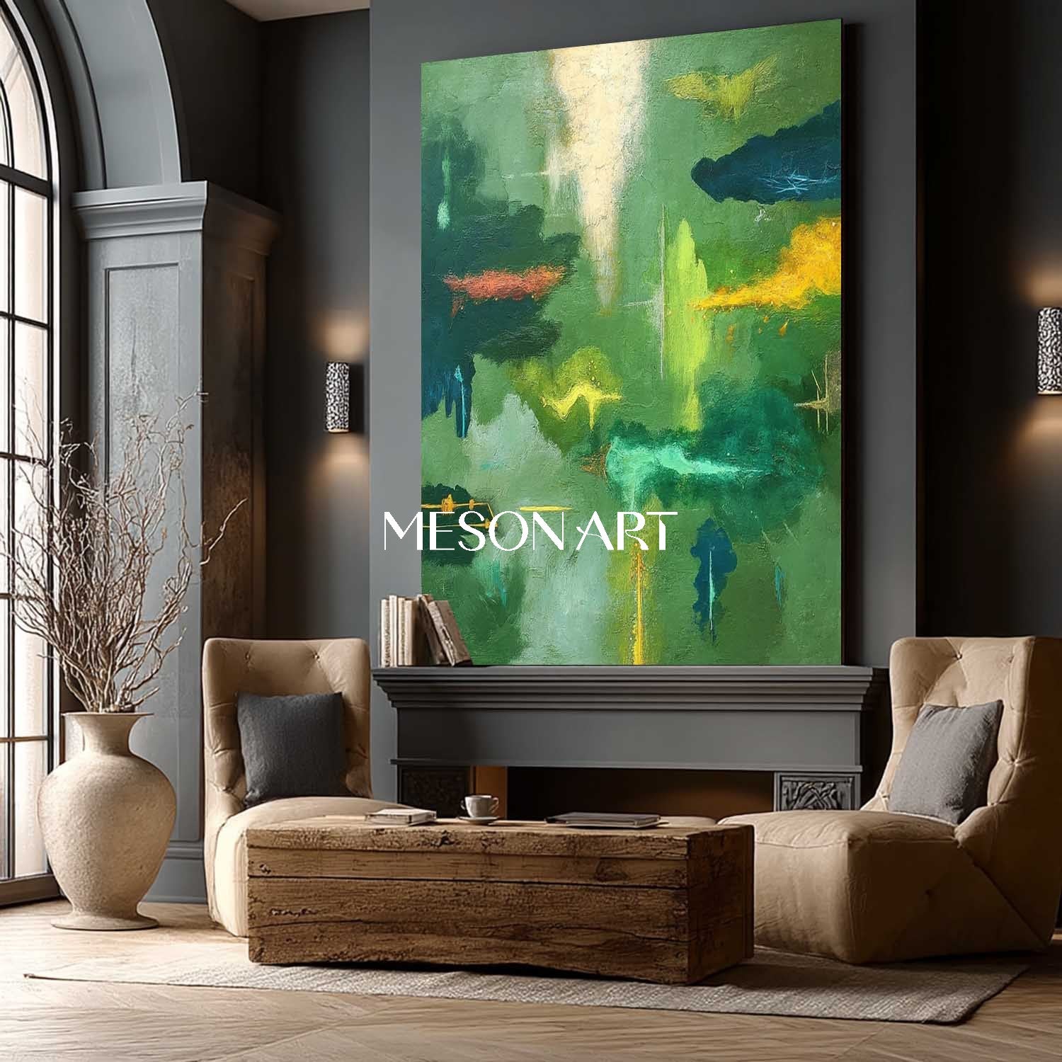 Vibrant Green Organic Abstract Painting Landscape Canvas Colorful Art