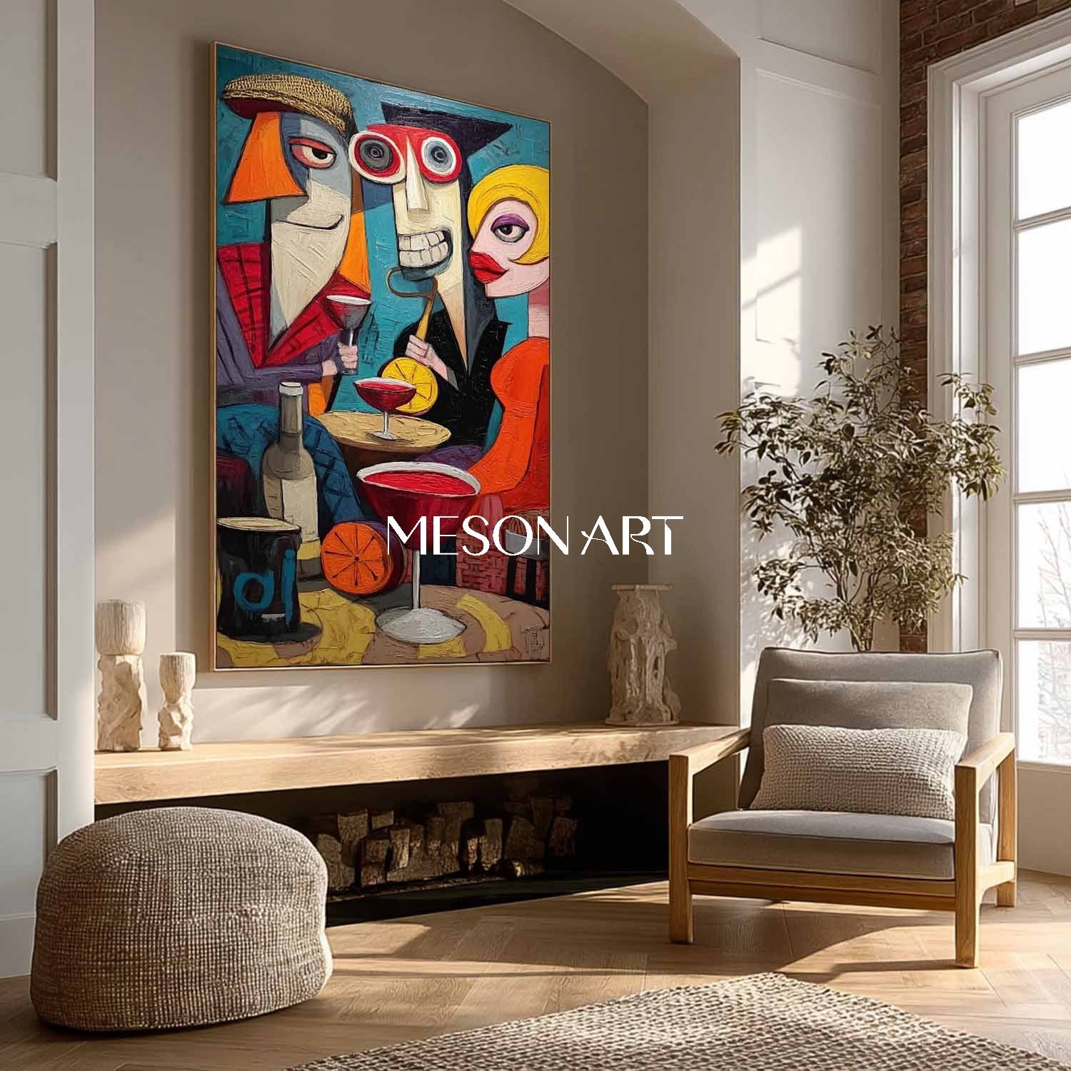 モダンな抽象的なポップアート カラフルな大胆な絵画 24 x 20 額装