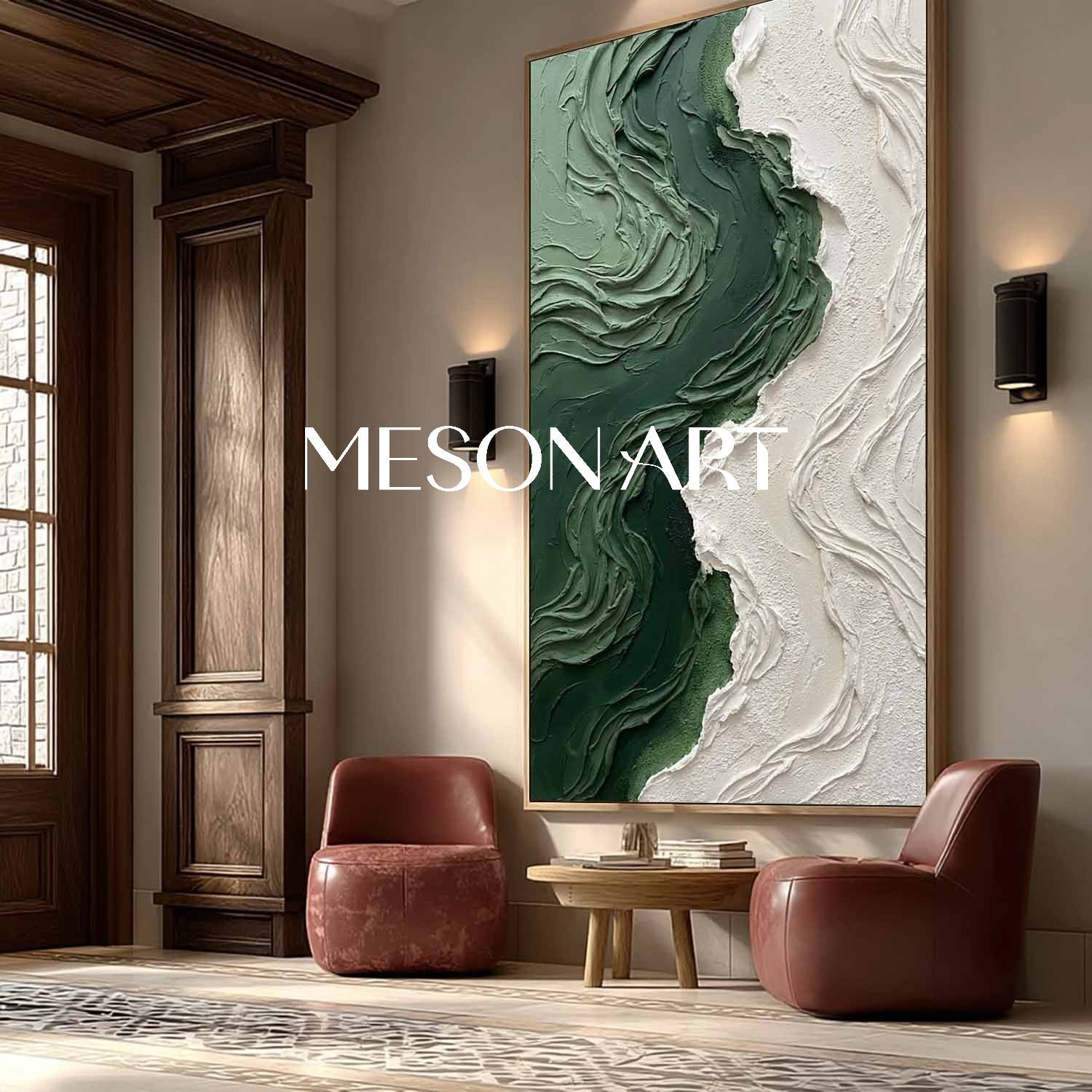 Large Green Wave Wall Art For Living Room Abstract Textured Painting Of A Green Beach