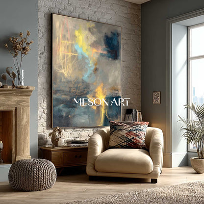 Abstract Art Contemporary Colorful Textured Canvas Painting Hallway