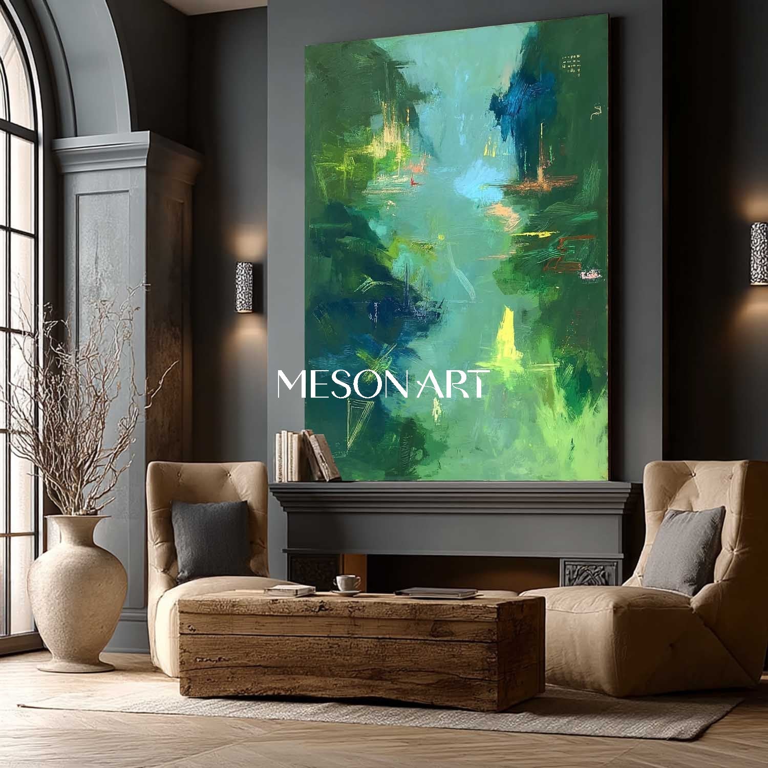 Green Forest Landscape Wall Art Vibrant Organic Abstract Large Canvas