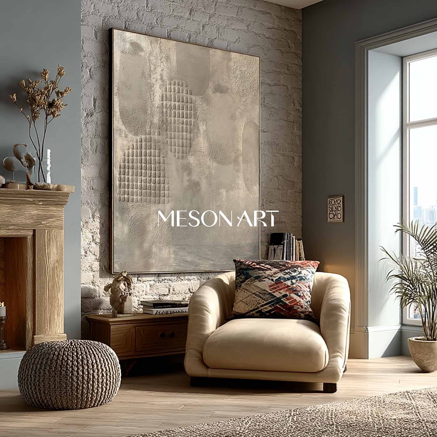 Beige Wabi-Sabi Textured Minimalist Abstract Modern Framed Wall Art