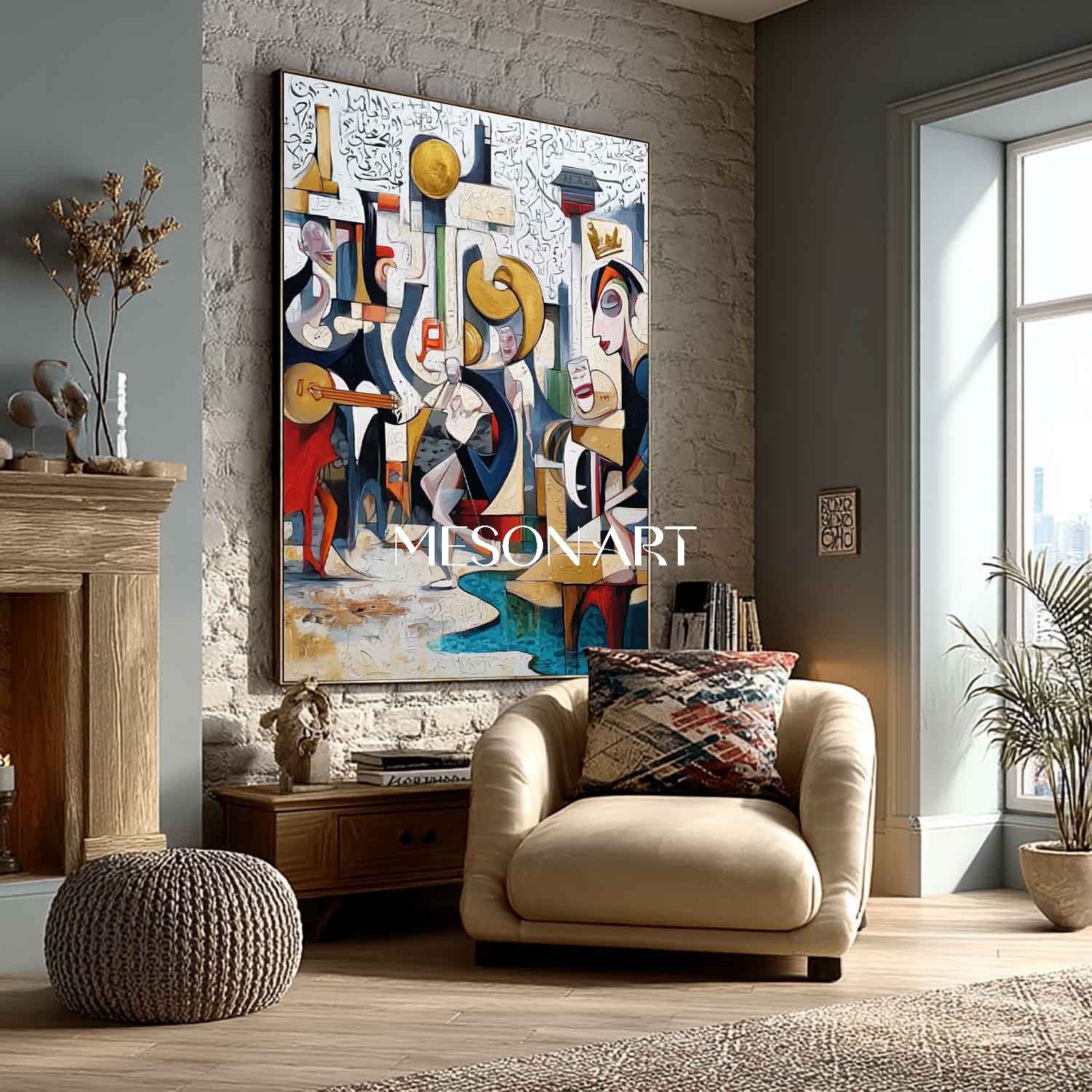 Colorful Cubism Abstract Figurative Art Large Canvas Hallway Art Decor