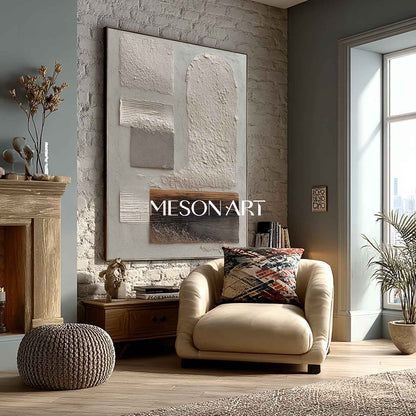 Contemporary Textured Wabi Sabi Canvas Neutral Gray Wall Art Entryway