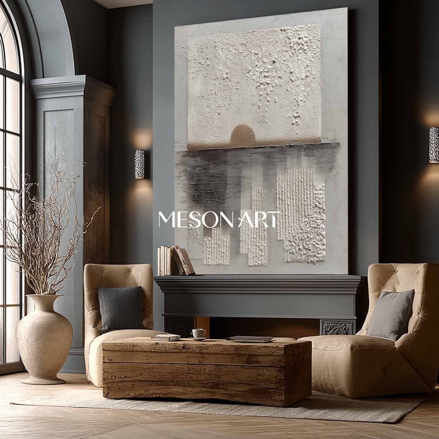 Minimalist Textured Wall Art Large Gray Canvas Entryway Wall Art