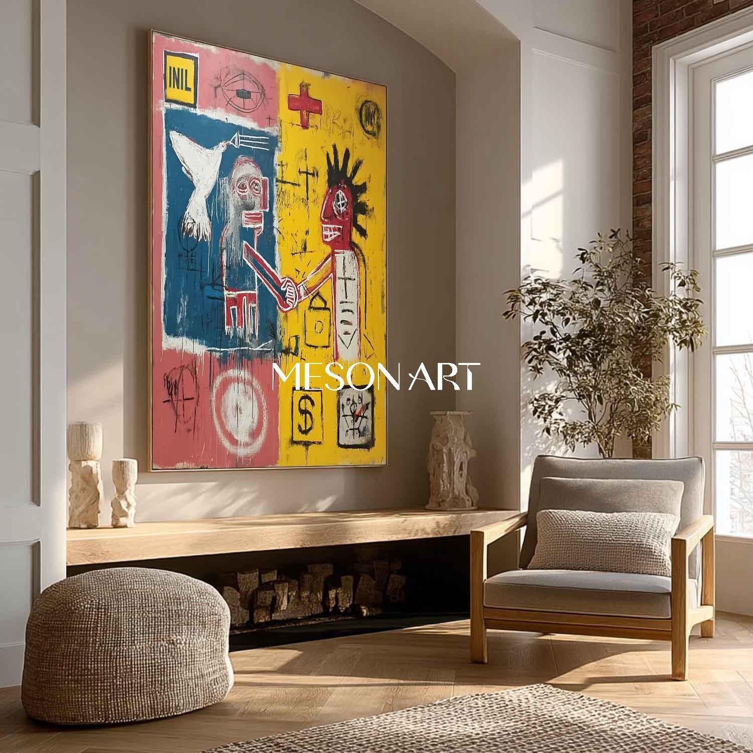 Original Neo Expressionist Art Canvas Bold Symbols Basquiat Inspired
