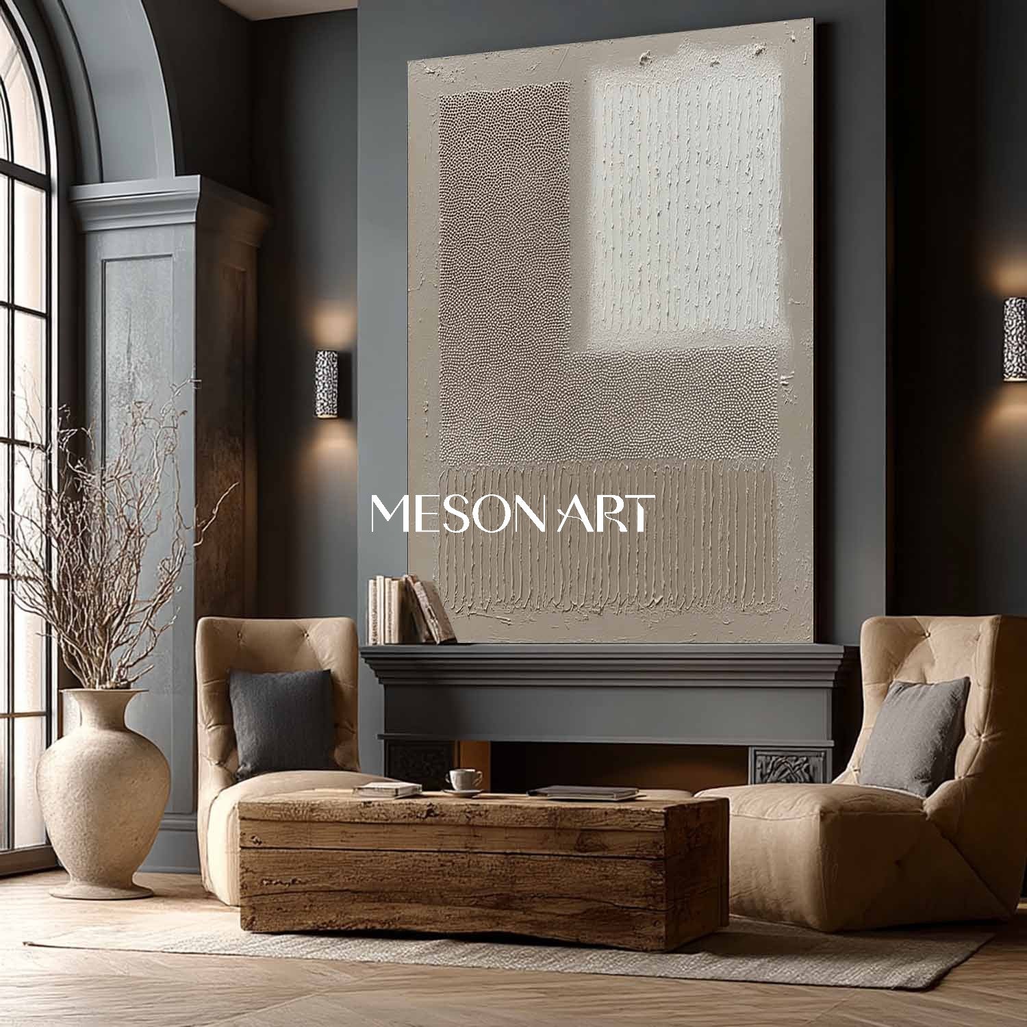 Wabi-Sabi Minimalist Wall Art Neutral Gray Framed Canvas Dinning Room