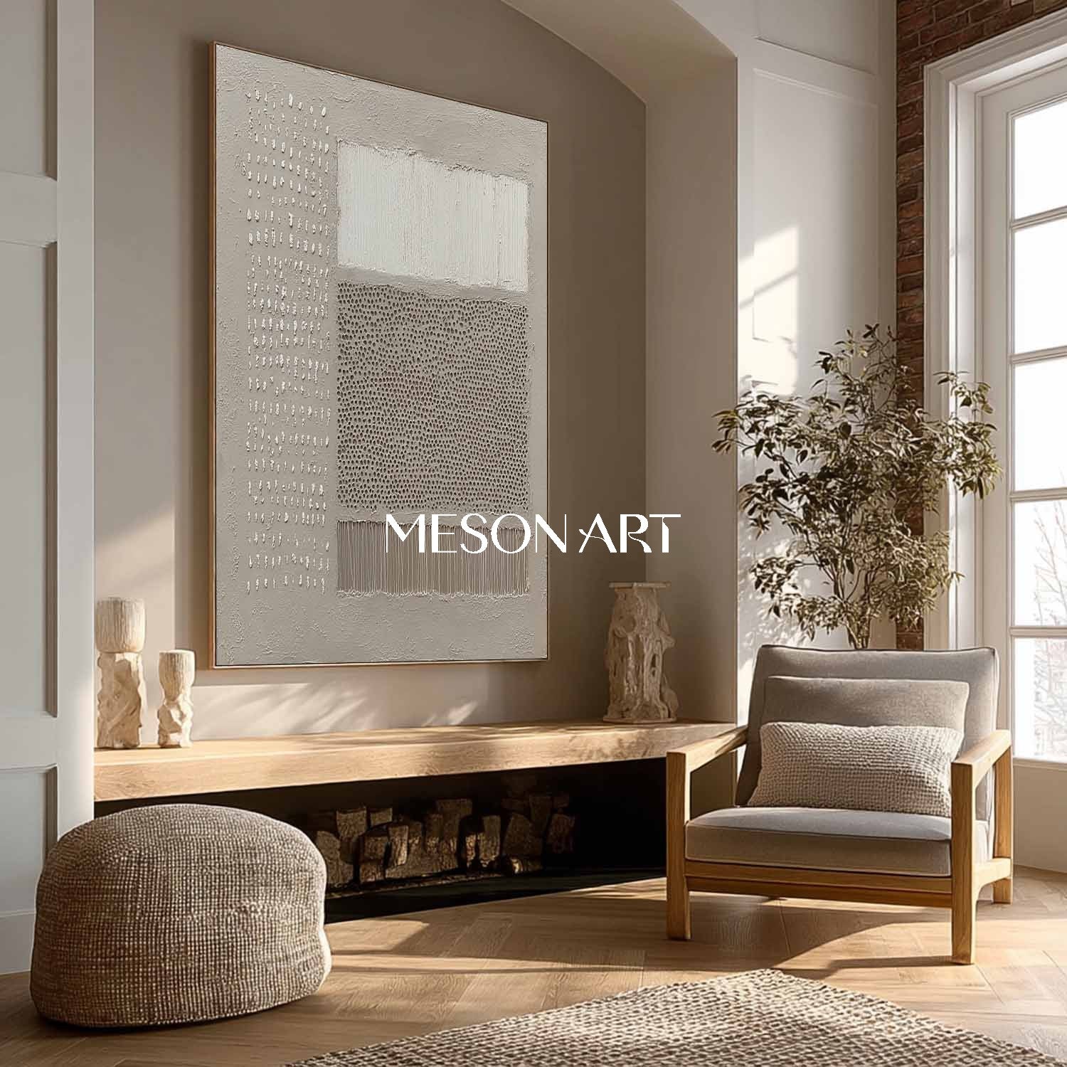 Modern Minimalist Wabi-Sabi Textured Large Gray Painting Living Room