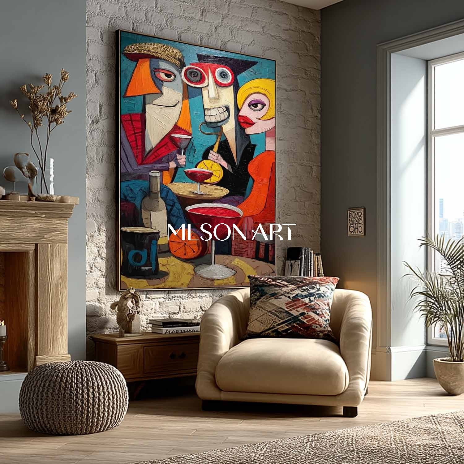 モダンな抽象的なポップアート カラフルな大胆な絵画 24 x 20 額装