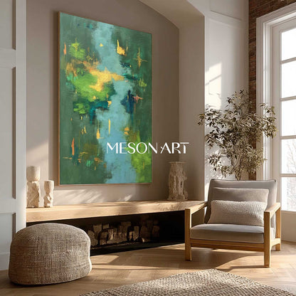 Vibrant Landscape Canvas Green Abstract Painting Large Forest Wall Art