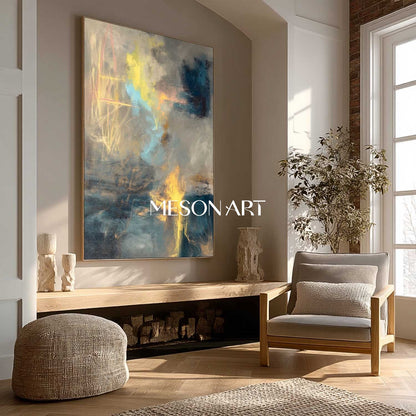 Abstract Art Contemporary Colorful Textured Canvas Painting Hallway