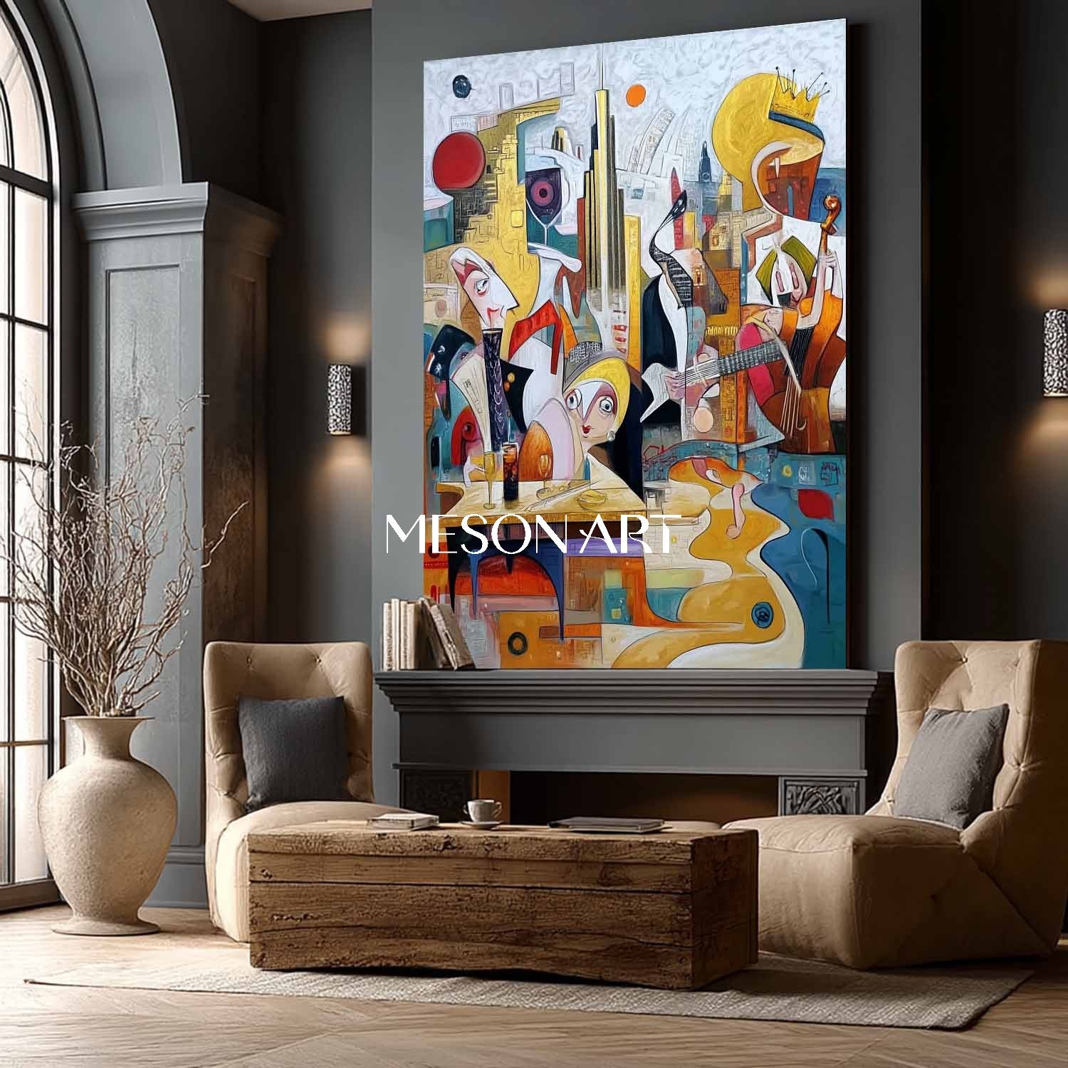 Picasso Style Cubist Figurative Painting Wall Art Living Room Decor