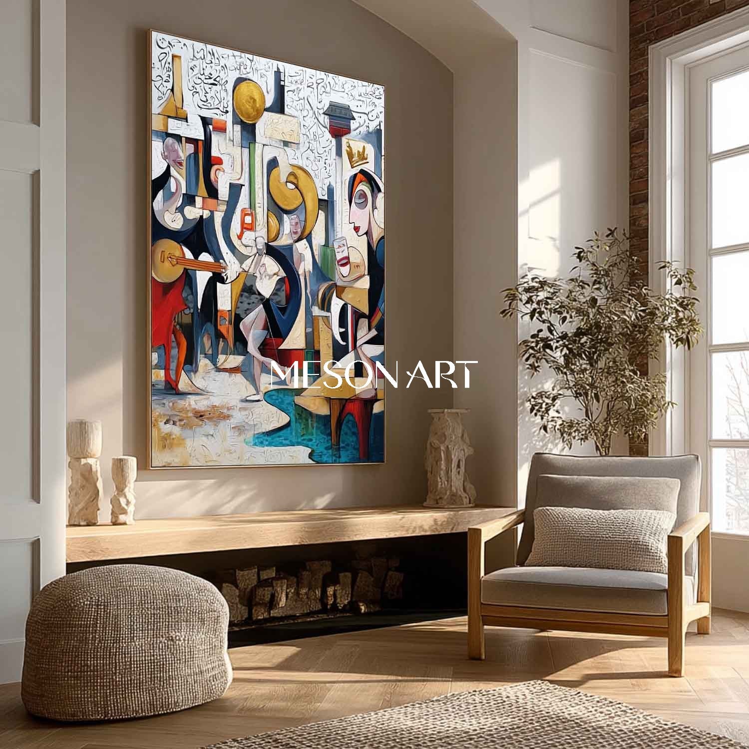 Colorful Cubism Abstract Figurative Art Large Canvas Hallway Art Decor