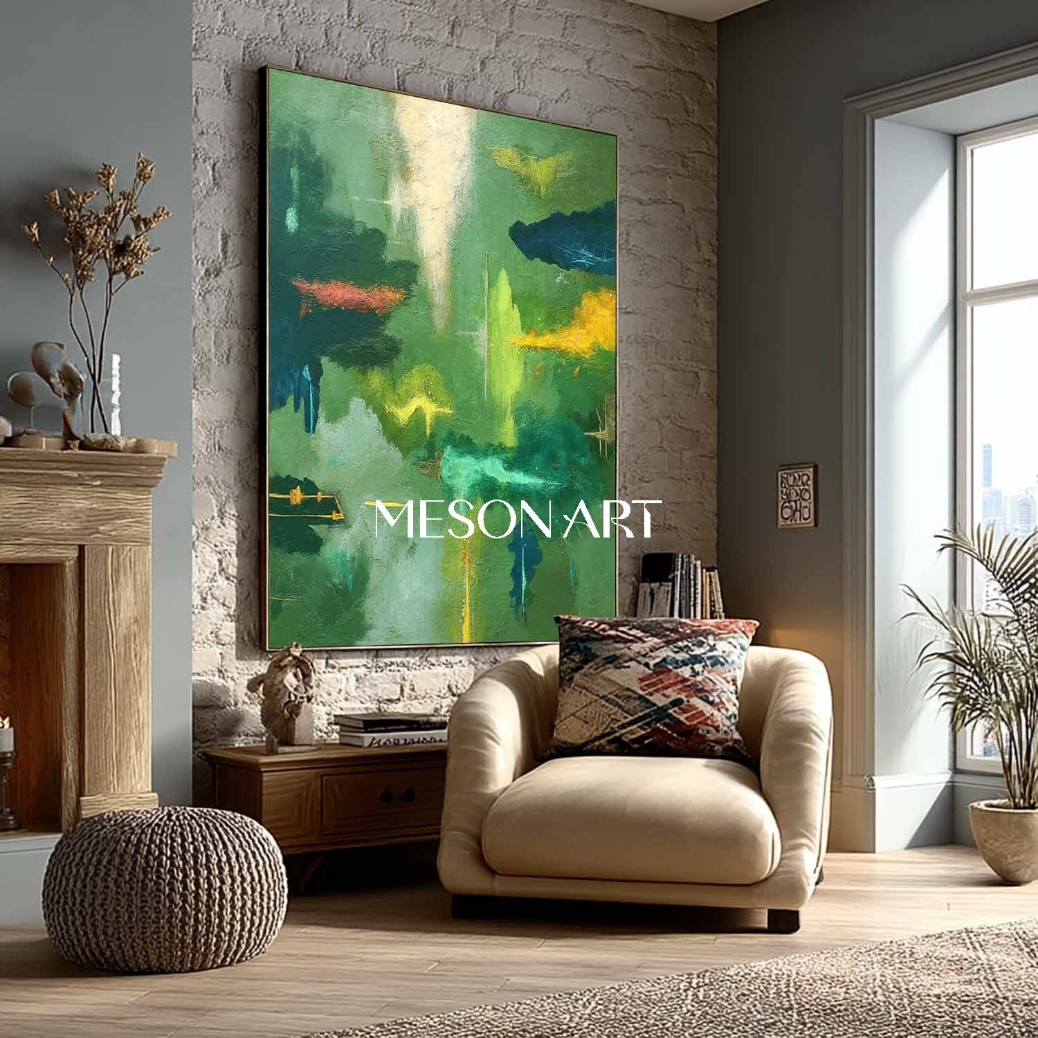 Vibrant Green Organic Abstract Painting Landscape Canvas Colorful Art