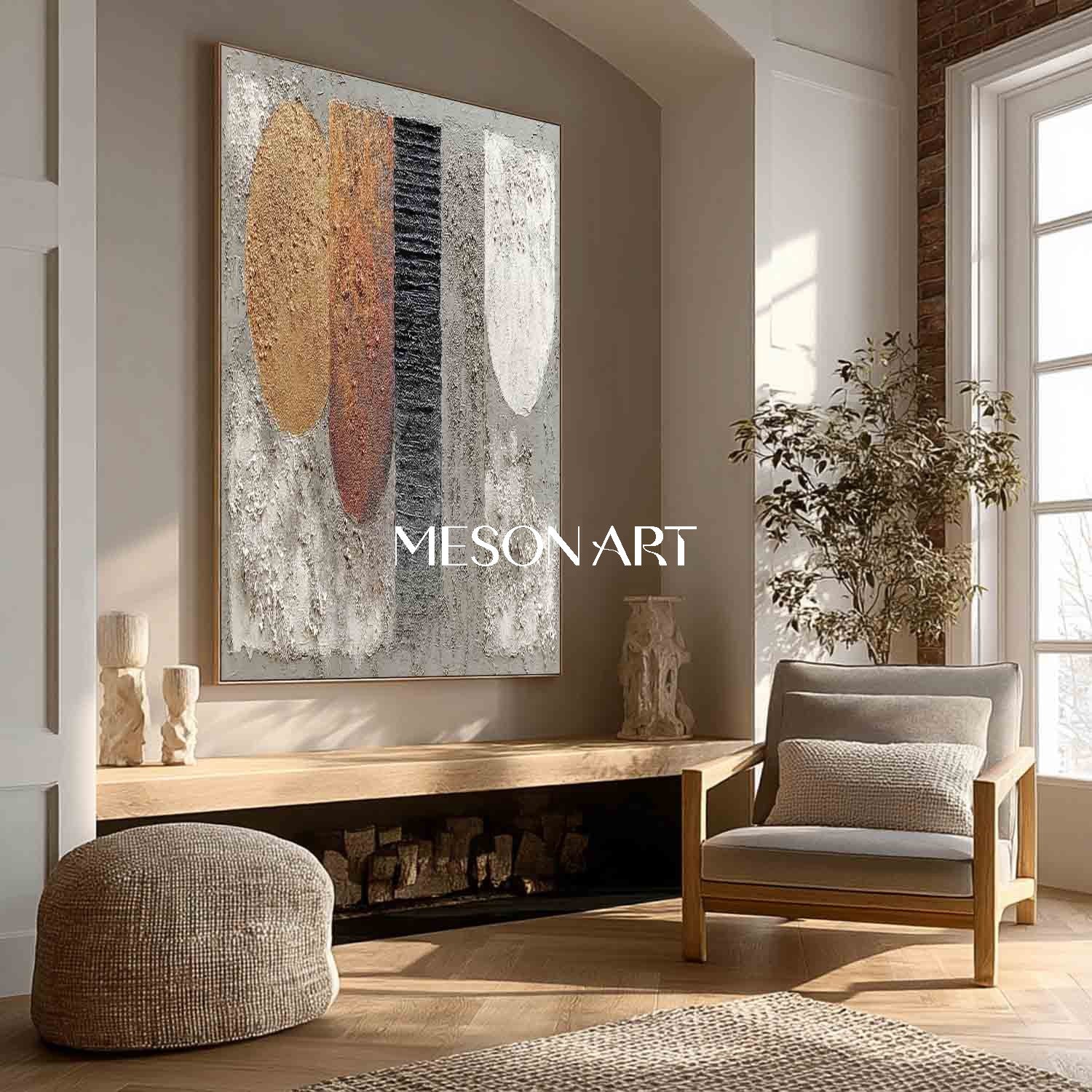 Color Block Wabi-Sabi Textured Geometric Abstract Canvas Art