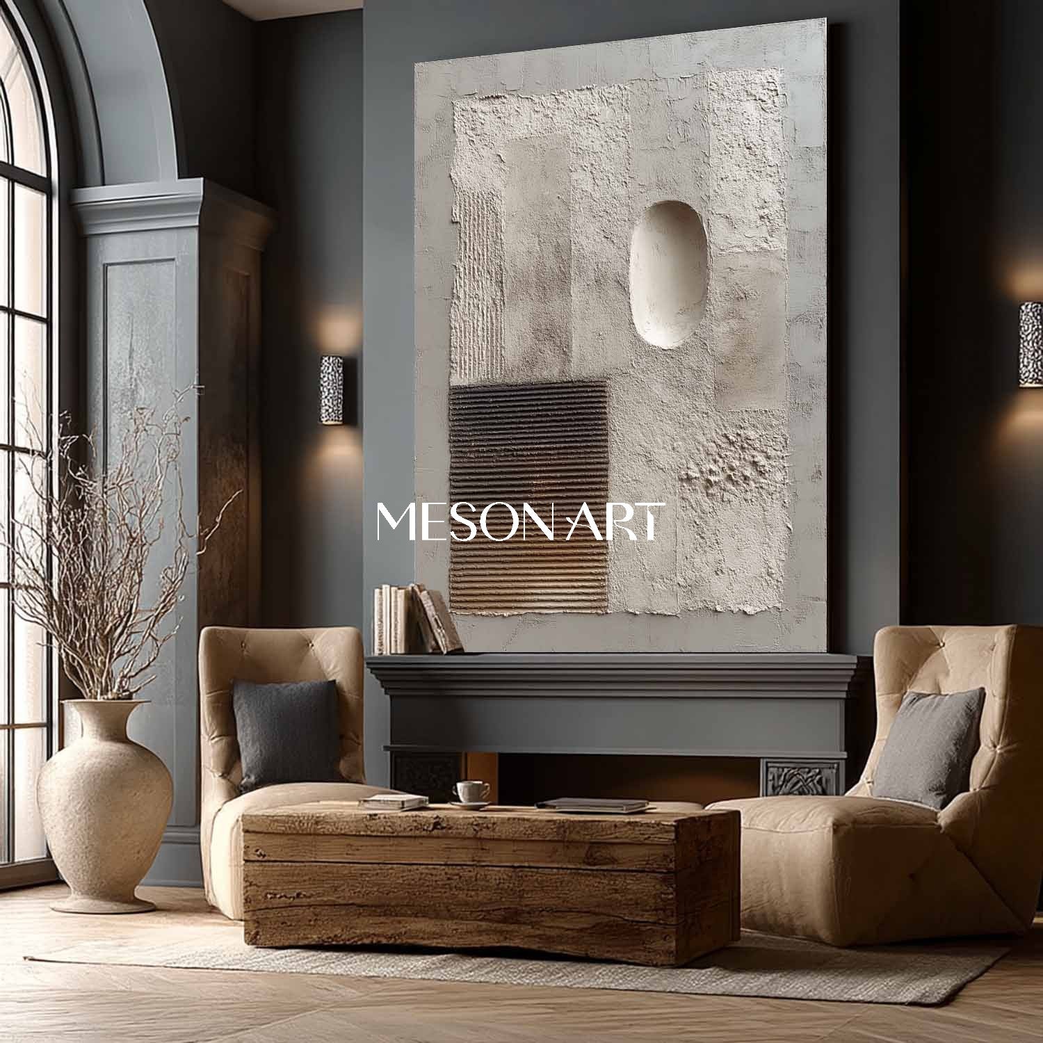 Large Wabi-Sabi Contemporary Minimalist Abstract Canvas with Textures