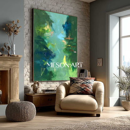 Green Forest Landscape Wall Art Vibrant Organic Abstract Large Canvas
