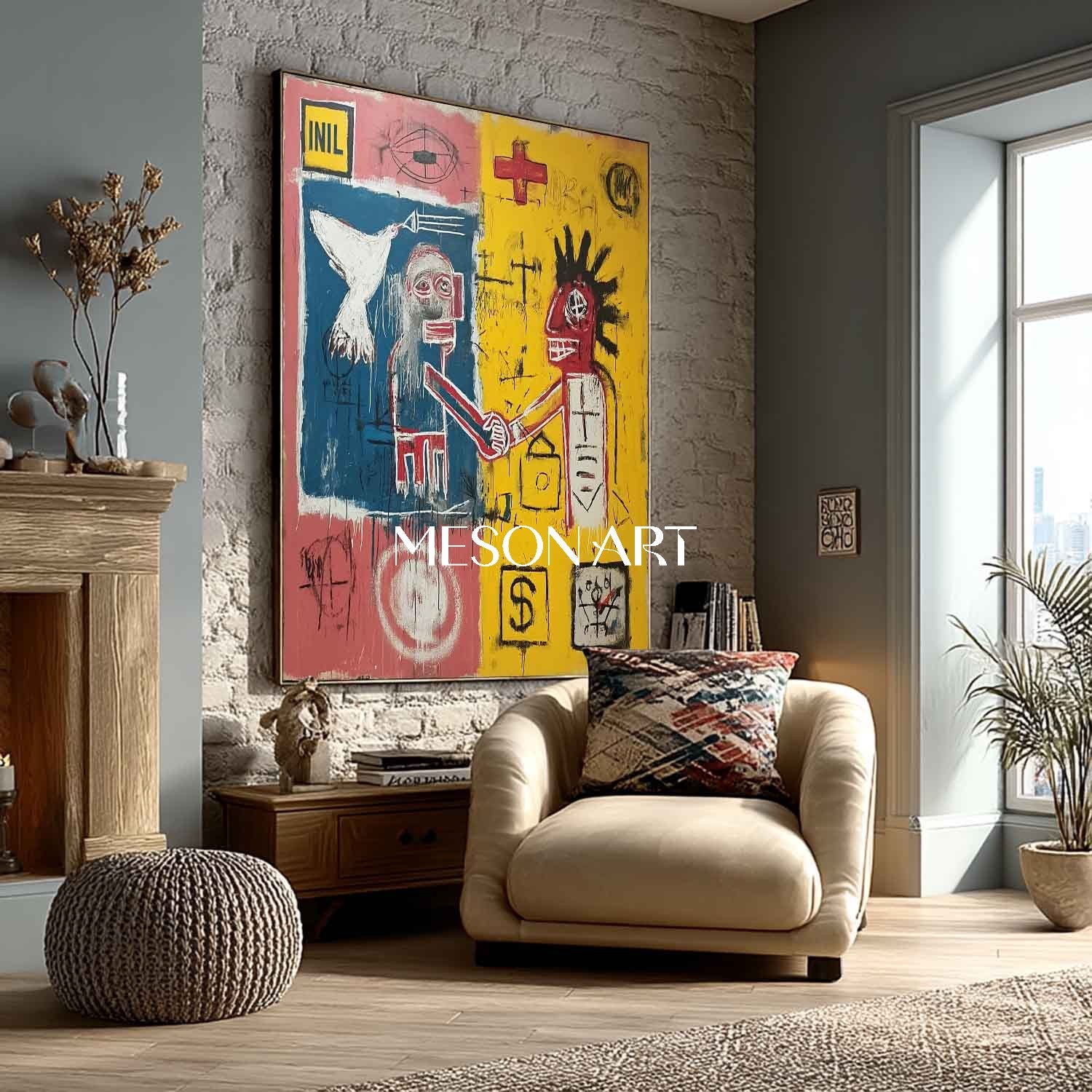 Original Neo Expressionist Art Canvas Bold Symbols Basquiat Inspired