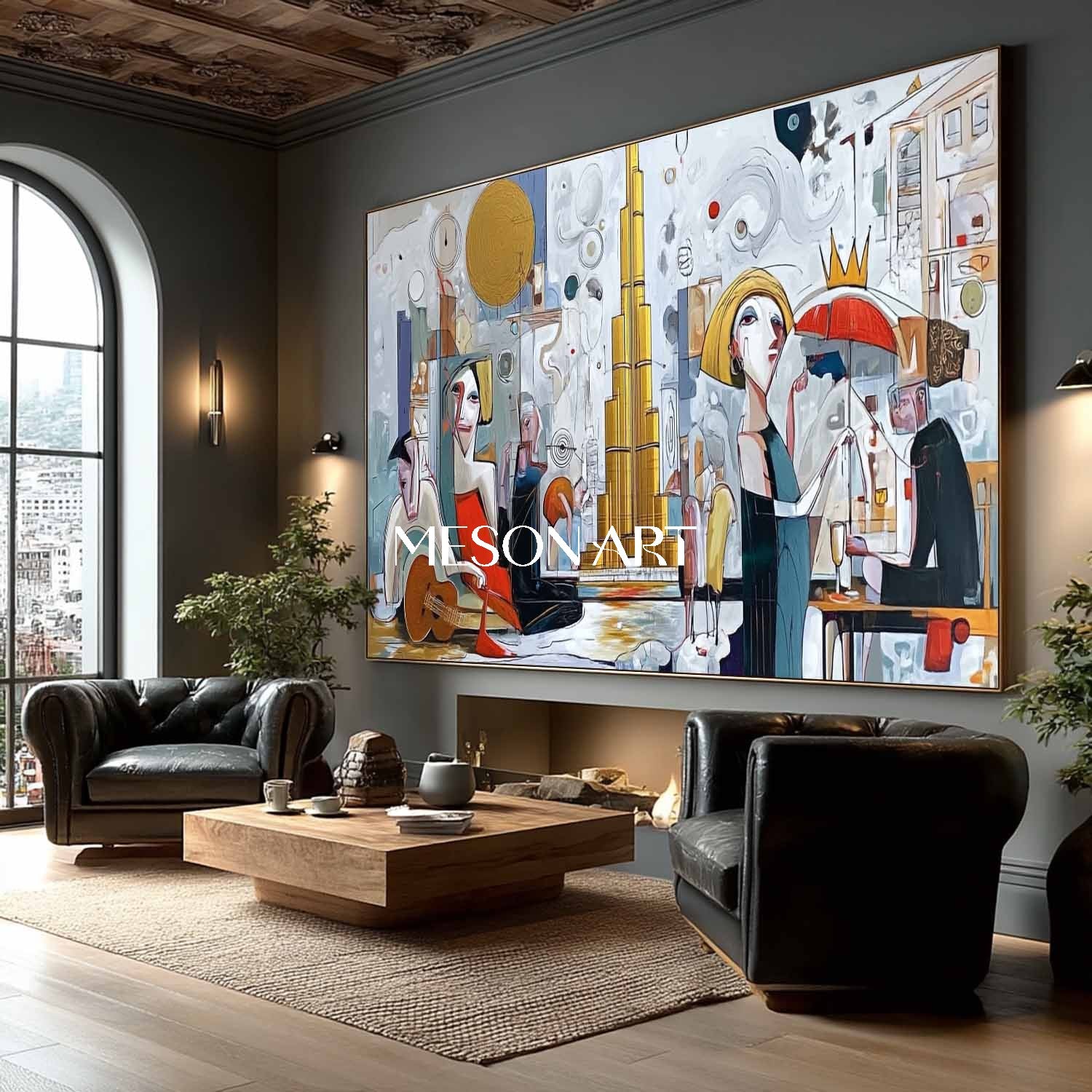 White Abstract Cubism Hand Painted Canvas Large Living Room Wall Decor