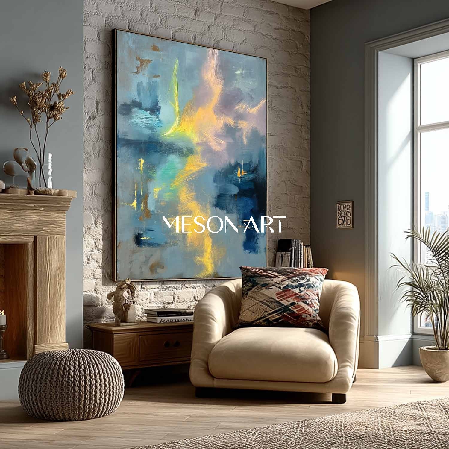 Dreamy Blue Abstract Art Handmade Painting Rich Texture Living Room