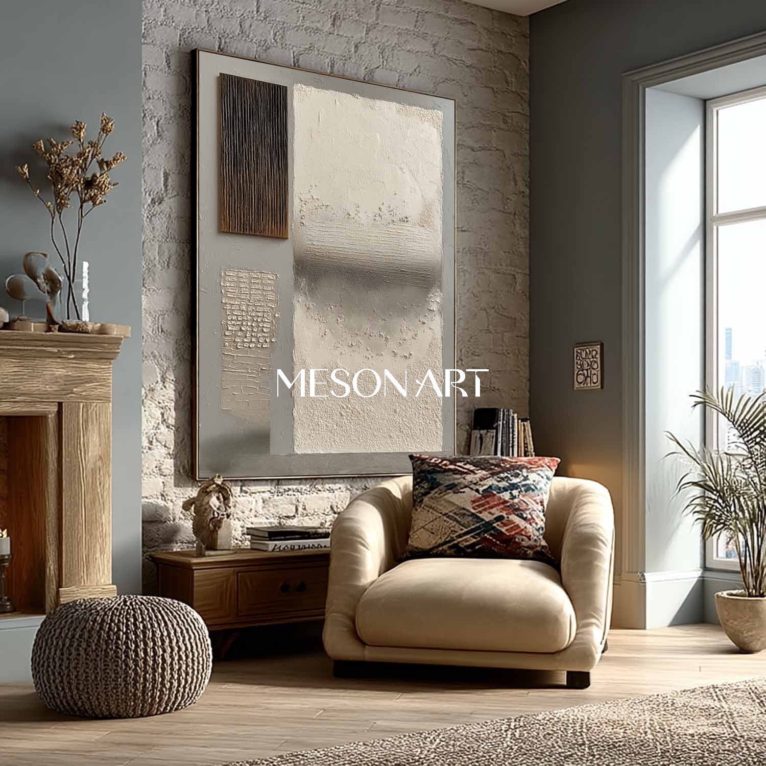 Wabi-Sabi Textured Abstract Canvas 24"Hx 20"W/ 61 x 51 CM Wall Art