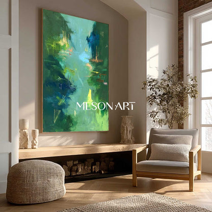 Green Forest Landscape Wall Art Vibrant Organic Abstract Large Canvas