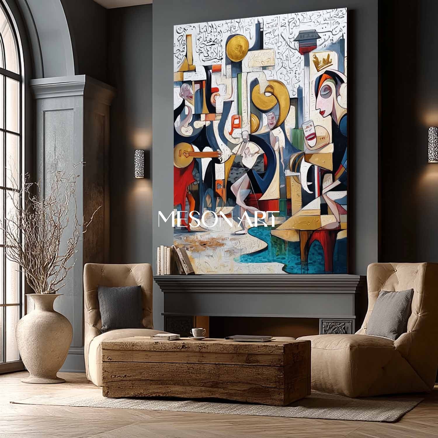 Colorful Cubism Abstract Figurative Art Large Canvas Hallway Art Decor