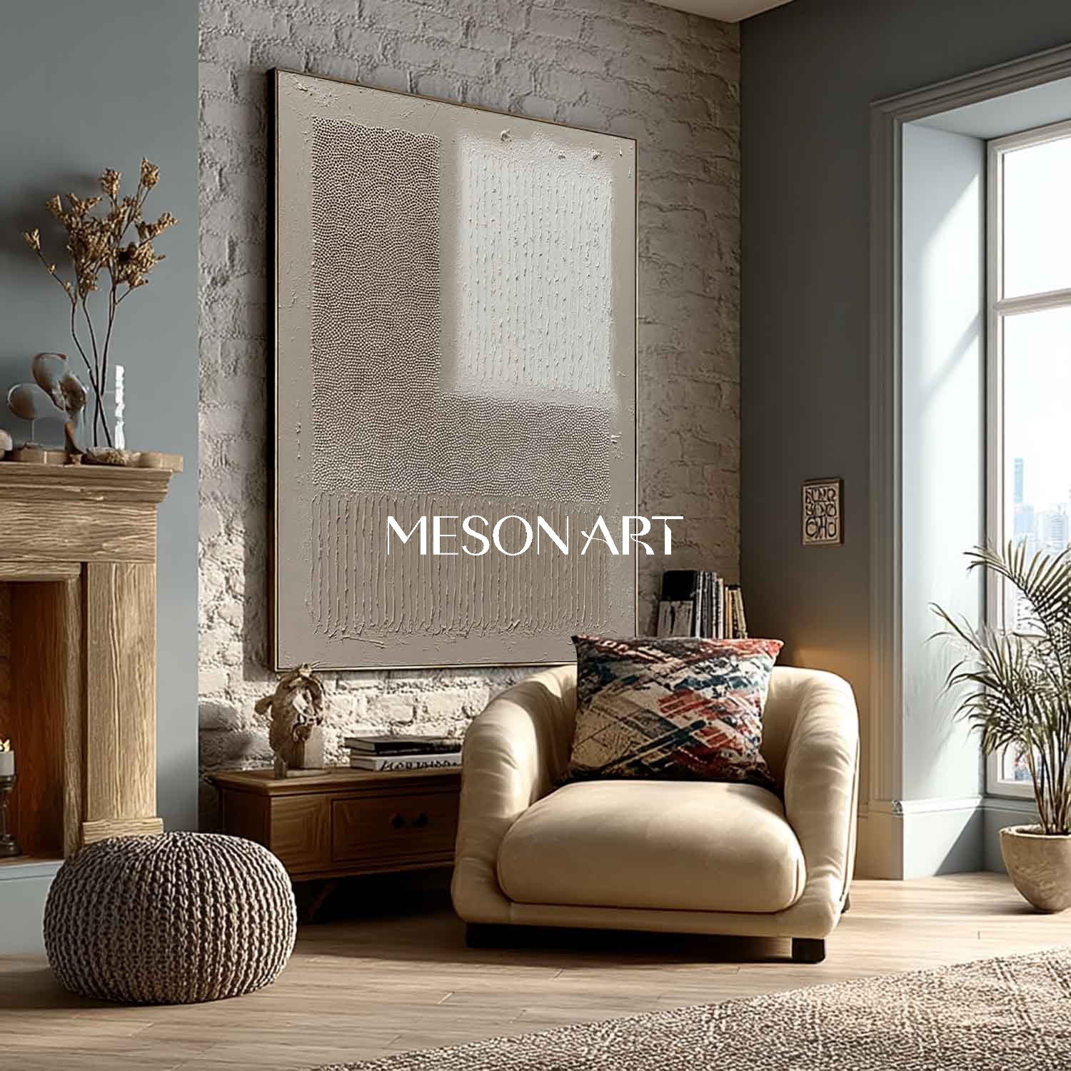 Wabi-Sabi Minimalist Wall Art Neutral Gray Framed Canvas Dinning Room