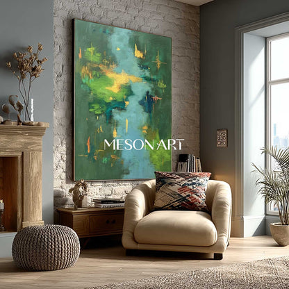 Vibrant Landscape Canvas Green Abstract Painting Large Forest Wall Art