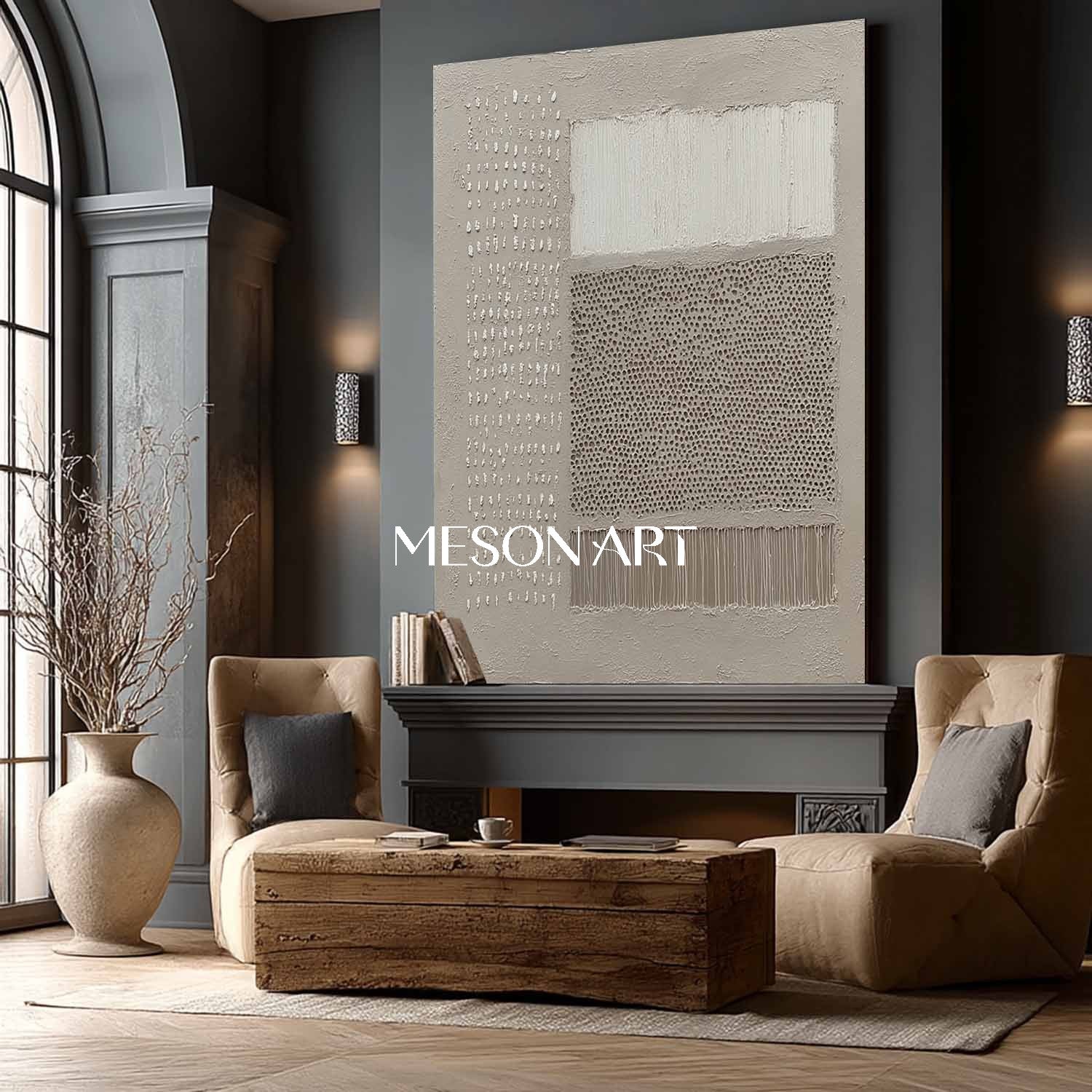 Modern Minimalist Wabi-Sabi Textured Large Gray Painting Living Room