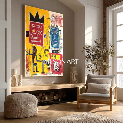Yellow Urban Abstract Canvas Basquiat Large Street Art Bold Pop Canvas